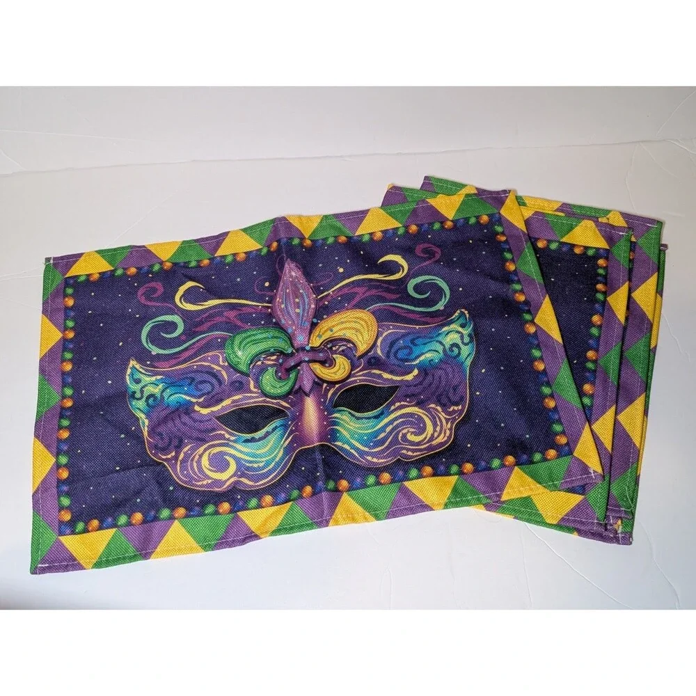 Mardi Gras Placemats Set of 4 New Orleans Brazil Carnival Table Mats Fat Tuesday